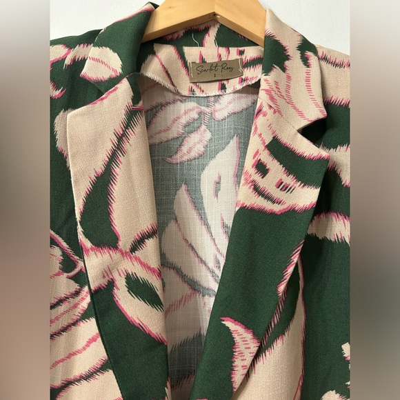 Scarlet Roos flower Blazer jacket with shoulder pads size 2. Tan, pink & green - Picture 7 of 10